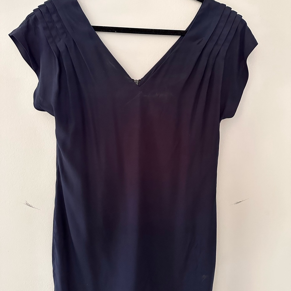 Alice + Olivia navy mini dress with ruched shoulders